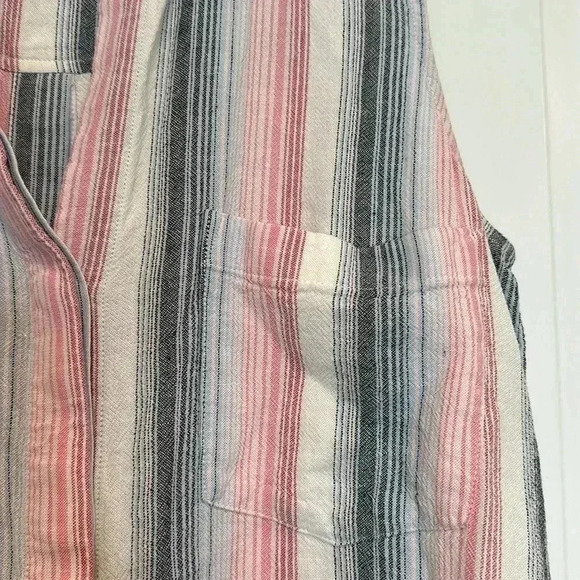 Cloth & Stone Pink Blue Striped Linen Blend Raw Hem Button Down Shift Dress XS - Picture 4 of 11